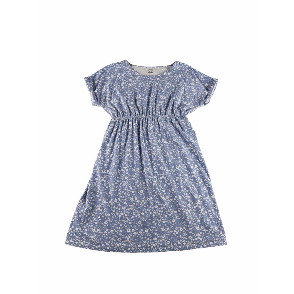 Esmara Floral Dress Blue White Cottagecore Short Sleeve Elastic Waist 12/14 Cozy